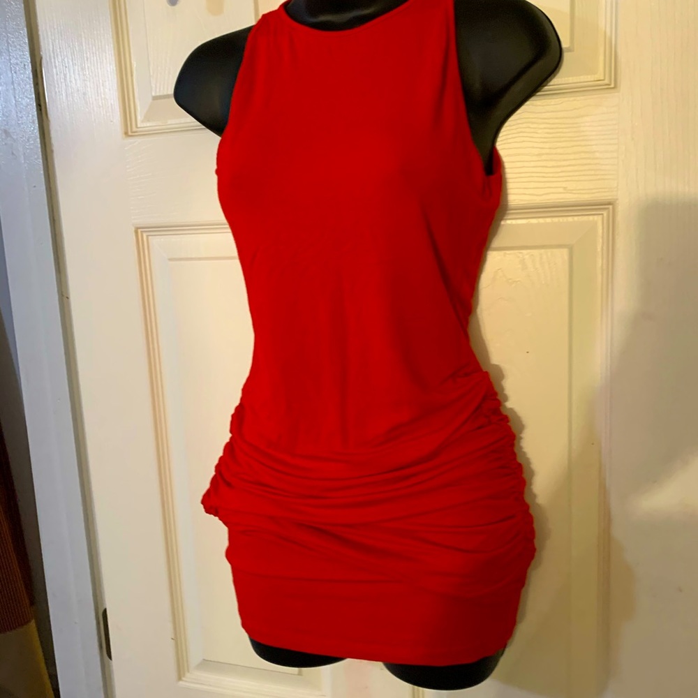 Venus Red ruched at the sides dress